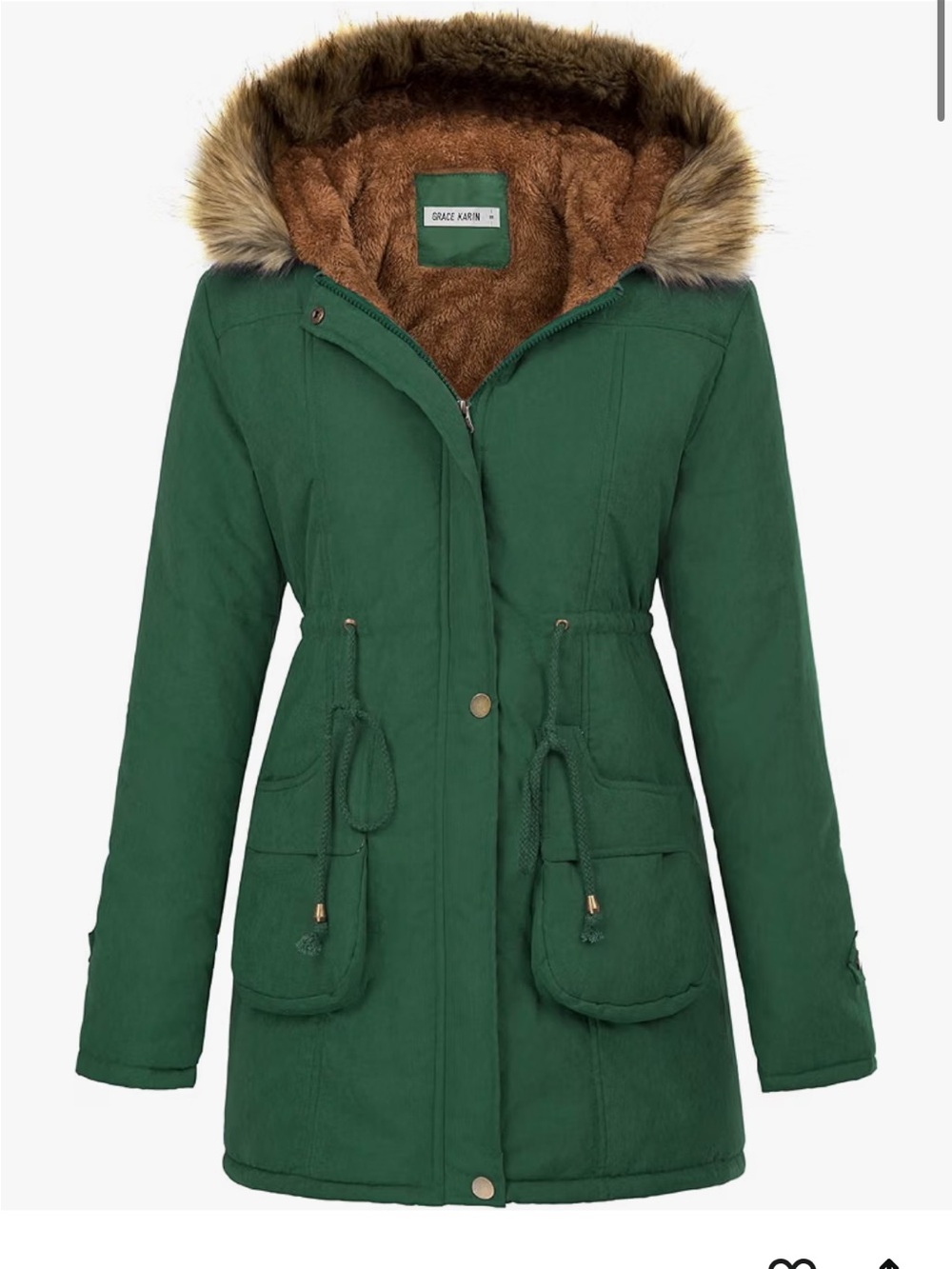 Grace Karin Forest Green Faux-Fur Trim Hooded Utility Parka